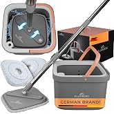 ALANBERG Mop and Bucket Set, Mops for Floor Cleaning, Spin Mop, Gray | Spin Mop With Wringer, Dual Chamber Bucket, Flat Microfiber Mop, 2 Washable Heads, 63 Inch Handle