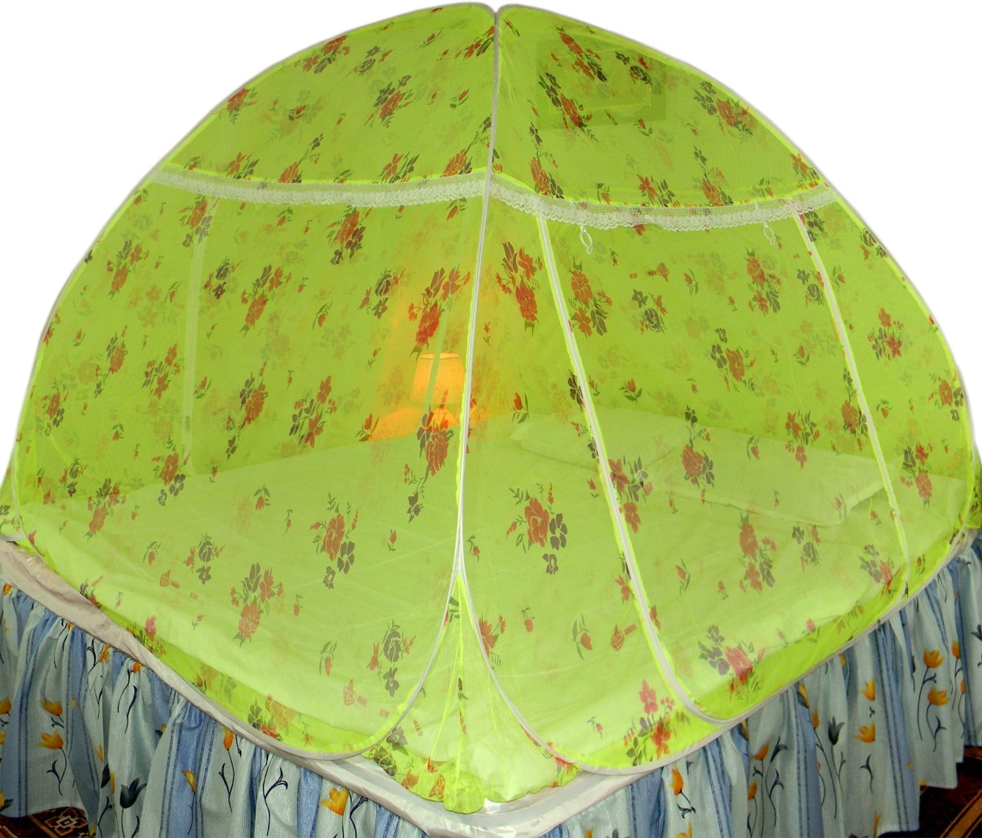 Healthy Sleeping Foldable Polyester Double Bed Mosquito Net (Printed Green)