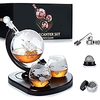 WEEBNG Whiskey Decanter Set,Globe Wine Decanter Set with 2 Glasses,Cleaning Beads,4 Stainless Steel Ice Cubes and Ice…