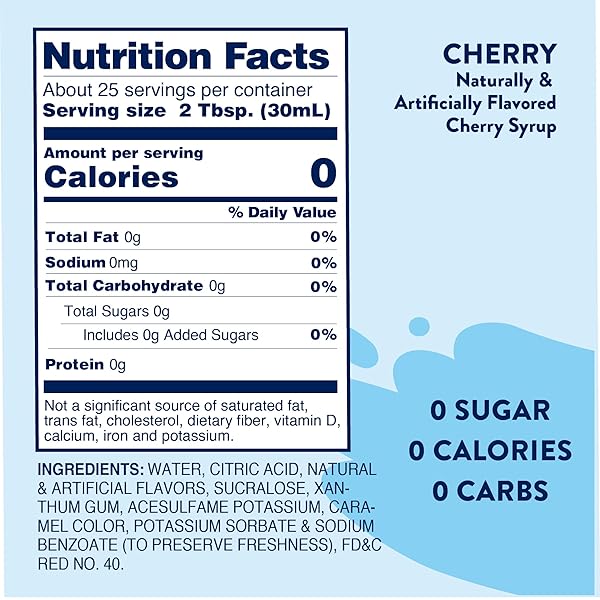 JORDAN’S SKINNY MIXES SUGAR FREE SYRUP, CHERRY FLAVOR, FRUIT FLAVORED WATER ENHANCER, DRINK MIX FOR ICED TEA, LEMONADE, DRINKS, LOW CALORIE WATER FLAVORING, DAIRY & GLUTEN FREE, KOSHER, 25.4 FL OZ
