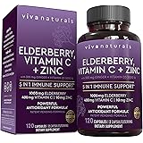 Viva Naturals Elderberry, Vitamin C, Zinc, Vitamin D3 5000 IU & Ginger - Antioxidant & Immune Support Supplement, 2 Month Sup
