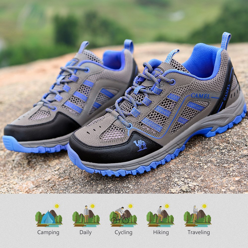 CAMEL CROWN Men/Womens Outdoor Hiking Shoes Breathable Walking Sneakers Lightweigh (10.0 D(M) US, Dark Grey/Sapphire Blue)