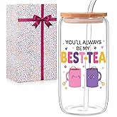 maoodoo Funny Friendship Gifts for Women Bestie Gift for BFF, Friend, Coworkers, Work Besties - Birthday, Christmas, Office Home Use - You'll Always Be My Best-Tea- 16oz Glass Cup