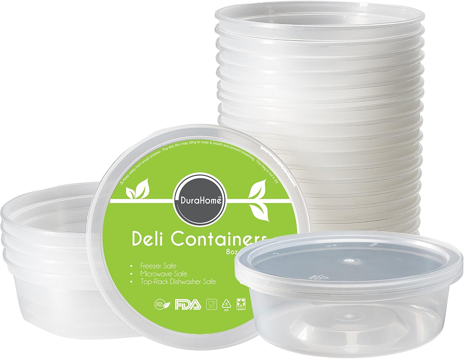 DuraHome Deli Containers with Lids 8 oz. Leakproof 40 Pack Plastic