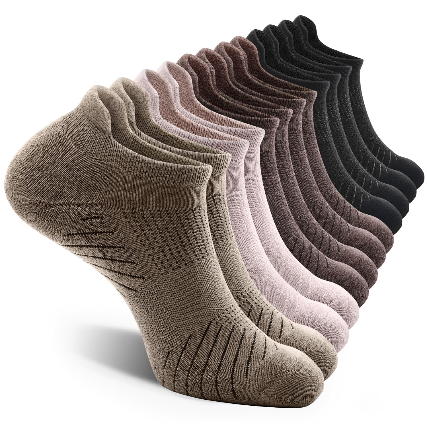 Photo 1 of FITRELL 6 Pack Men's Athletic Running Ankle Socks Cushioned Wicking Anti-Blister Breathable Low Cut Tab Sport Socks, Almond+Khaki+Brown+Black, Large