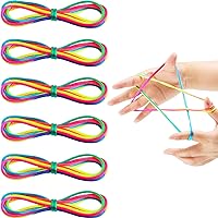 meekoo 6 Pcs Cats Cradle String, Hand String Game, Rainbow Color | 6 Loops Per Set, 65 Inch Long, Bright Rainbow Colors, Kids