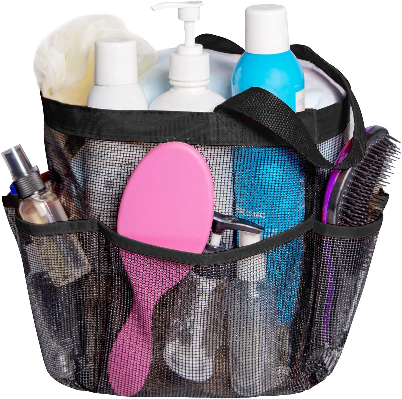 Attmu Mesh Shower Caddy, Quick Dry Tote Bag Oxford Hanging Toiletry and Bath Organizer with 8 Storage Compartments for Shampoo, Conditioner, Soap and Other Bathroom Accessories, Black: Home & Kitchen