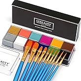 CCbeauty Professional Face Body Paint Oil 12 Colors Halloween Art Party Fancy Makeup Palette Set with 10 Blue Brushes,Deep
