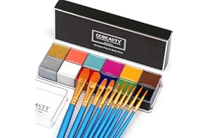 CCbeauty Professional Face Body Paint Oil 12 Colors Halloween Art Party Fancy Makeup Palette Set with 10 Blue Brushes,Deep
