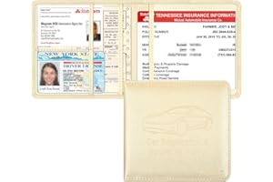 Techion Car Insurance and Registration Holder, 5.5 x 5 Inch PU Leather Vehicle Glove Box Organizer Wallet Case for Insurance Card, Driver License, Paperwork - Champagne