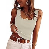 ANRABESS Tank Tops for Women Summer 2026 Square Neck Ruffle Straps Ribbed Knit Slim Fit Casual Cute Sleeveless Sweater Tank