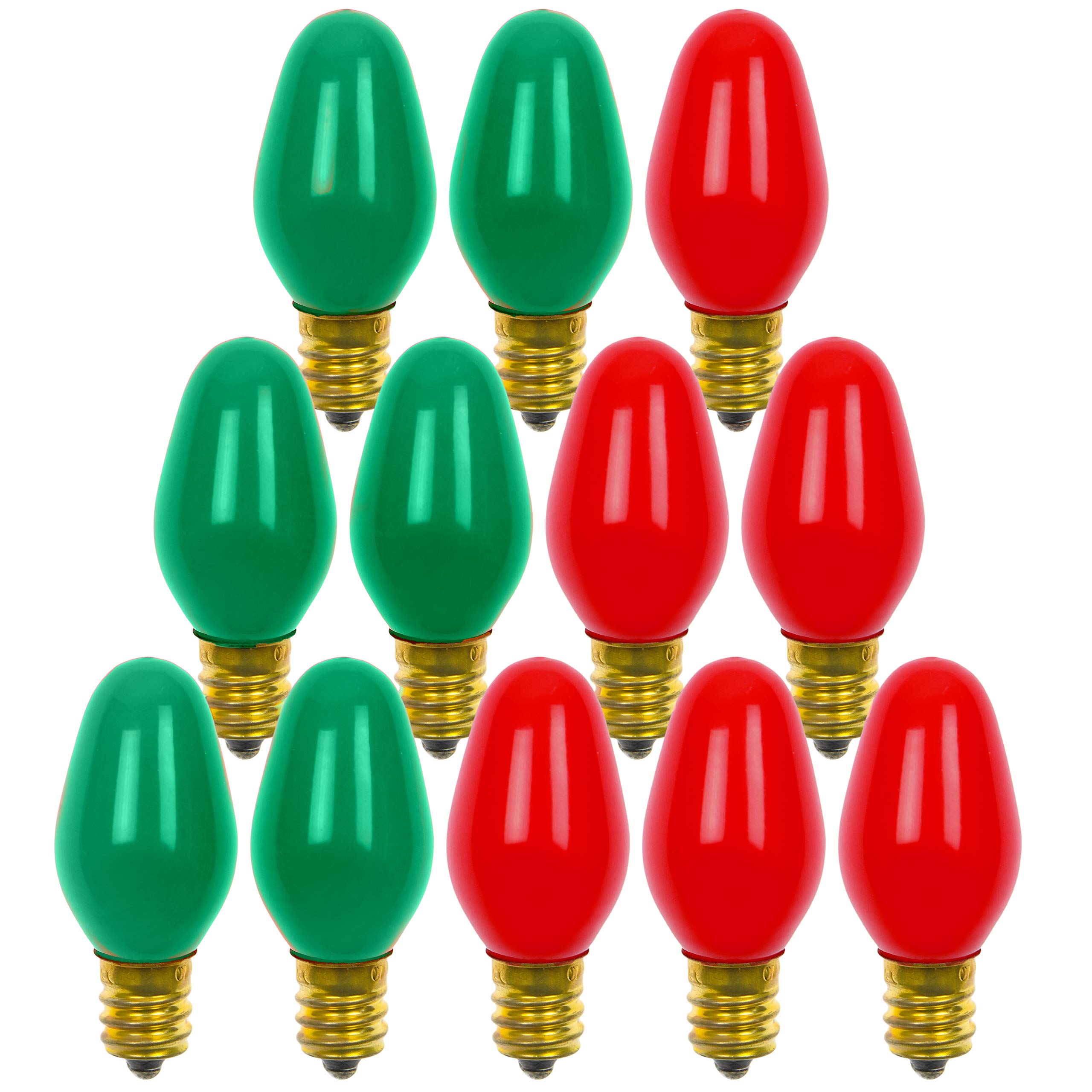 Photo 1 of 12 Pack C7 Red & Green Light Bulbs - 7W E12 Base Night Lights - Ceramic Incandescent - Candelabra Based - Christmas Bulbs