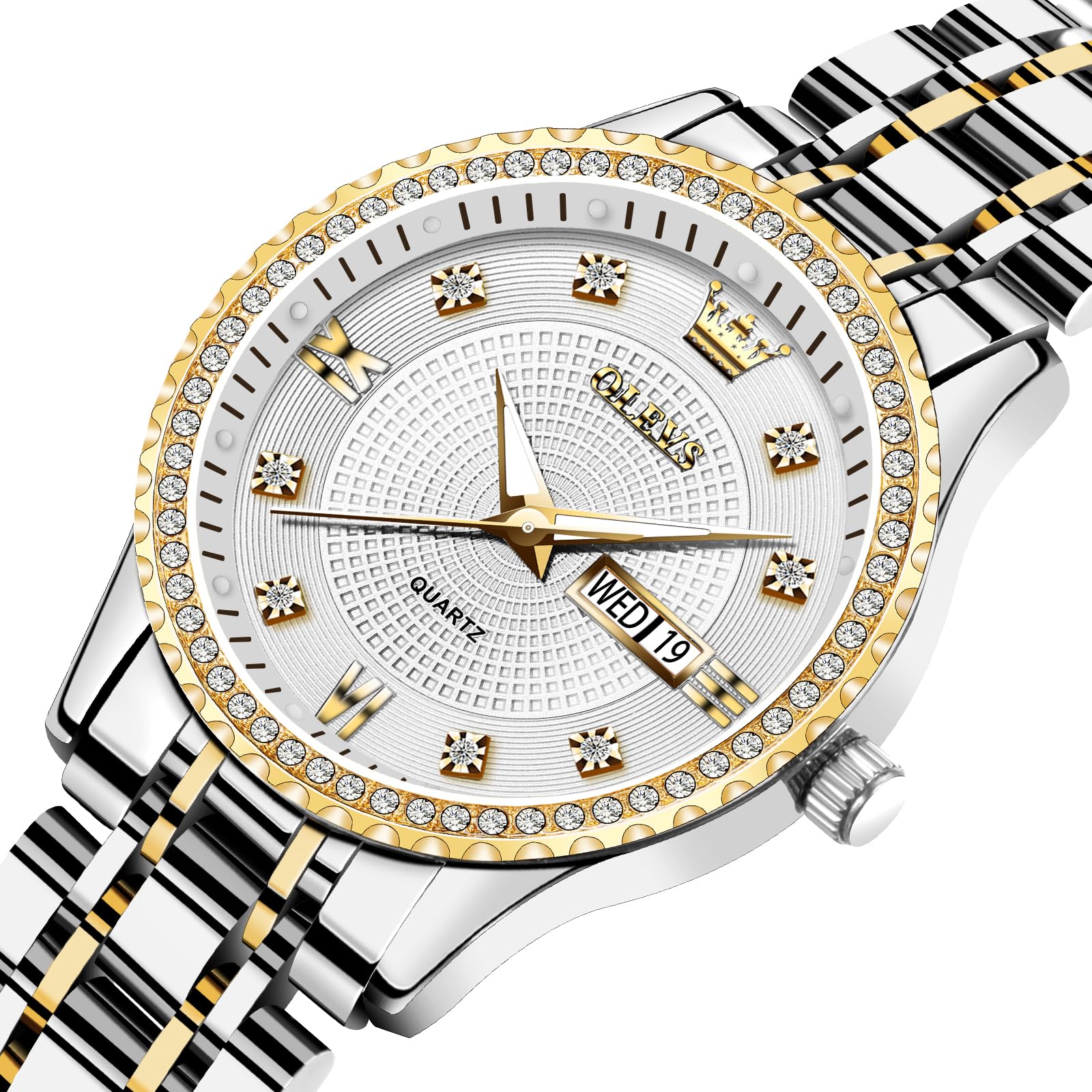 OLEVS Womens Watches Small Face Ladies Watches for Women with Day Date Diamond Silver Gold Two Tone Stainless Steel Waterproof Analog Reloj para Mujer Classic Fashion Dress Quartz Womens Wrist Watch