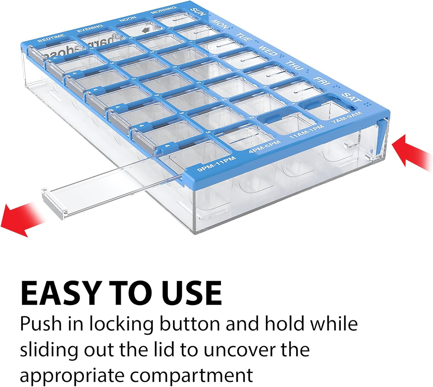 Ezy Dose (7-Day) Pill, Medicine, Vitamin Organizer Box | Weekly, 4 Times a Day, AM PM | Medium Compartments | Clear Lids: Health & Personal Care