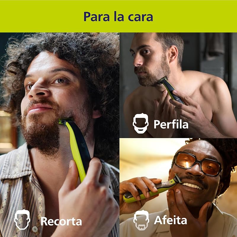 OneBlade 360 Auténtico Barbero, afeitadora y recortadora eléctrica facial y corporal, 3x 360 cuchillas, 4x peine para barba incipiente (1,2,3,5mm), 1x kit corporal, QP2834/31