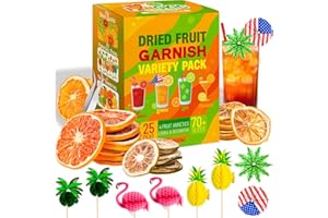 FANGKIC Dehydrated Citrus Slices Set, 4 Varieties, 70+ Pieces - Christmas Cocktail/Food Garnishing - Citrus Potpourri - Lemon/Lime/Orange/Grapefruit - Includes 25 Paper Umbrellas and Tweezers - Gift Box
