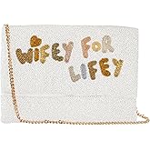 Pretty Robes WIFEY FOR LIFEY Bridal Clutch Purse for Wedding Day Beaded Clutch Purse for Bachelorette Party, Bridal Shower Gifts & Engagement Gifts for Bride To Be