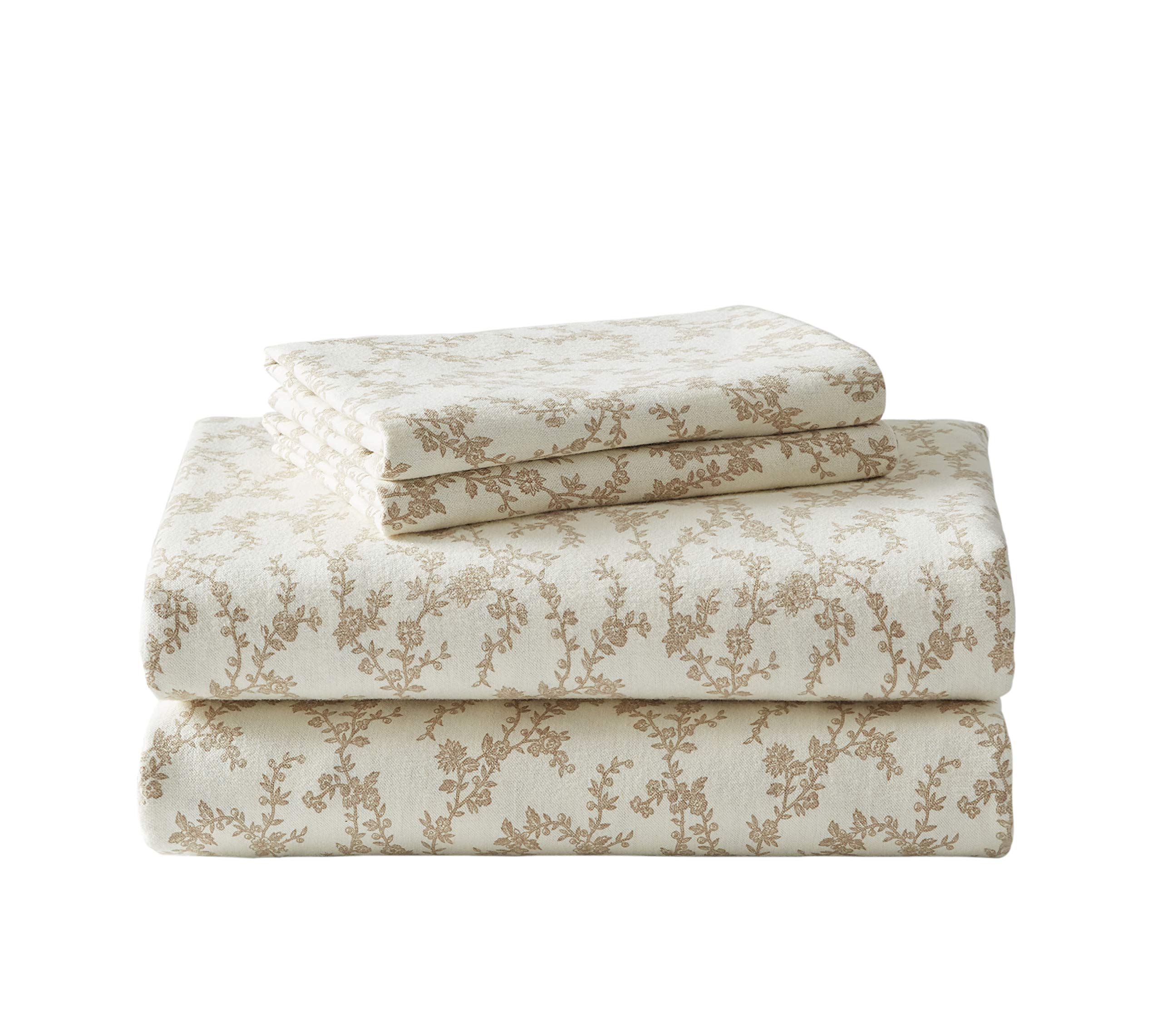 Laura Ashley Home - Full Sheets, Cotton Flannel Bedding Set, Brushed for Extra Softness & Comfort (Victoria, Full)