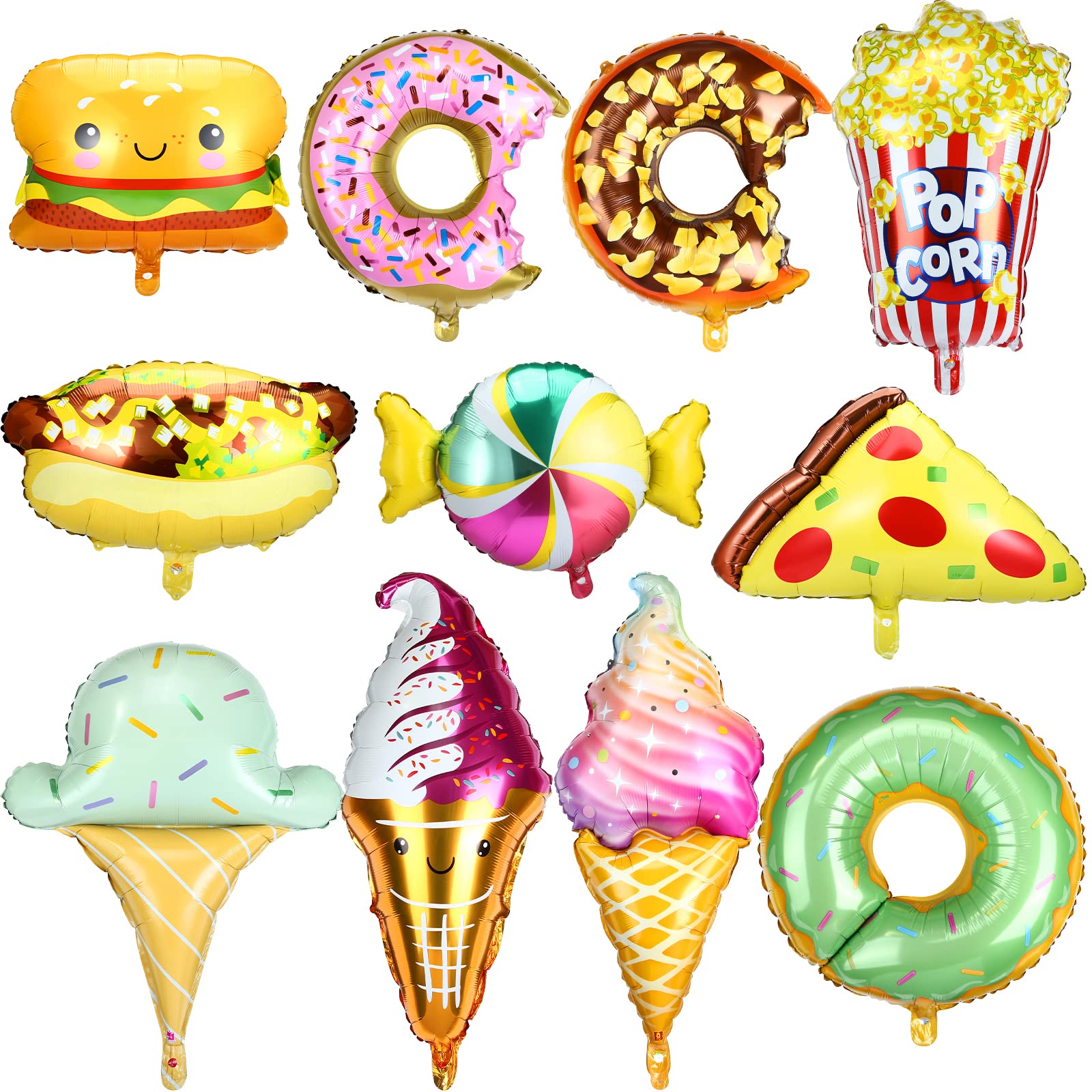 Donut, Ice Cream, Pizza, Hot Dog, and Hamburger Balloons for Birthday Party, Baby Shower, Bridal Shower Decor
