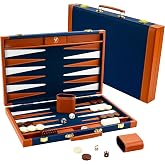 Premium Backgammon Sets for Adults, 17.5 Inch Large Backgammon Board Games, Portable PU Leather Travel Backgammon Set - Classic Board Strategy Game Gifts, Blue