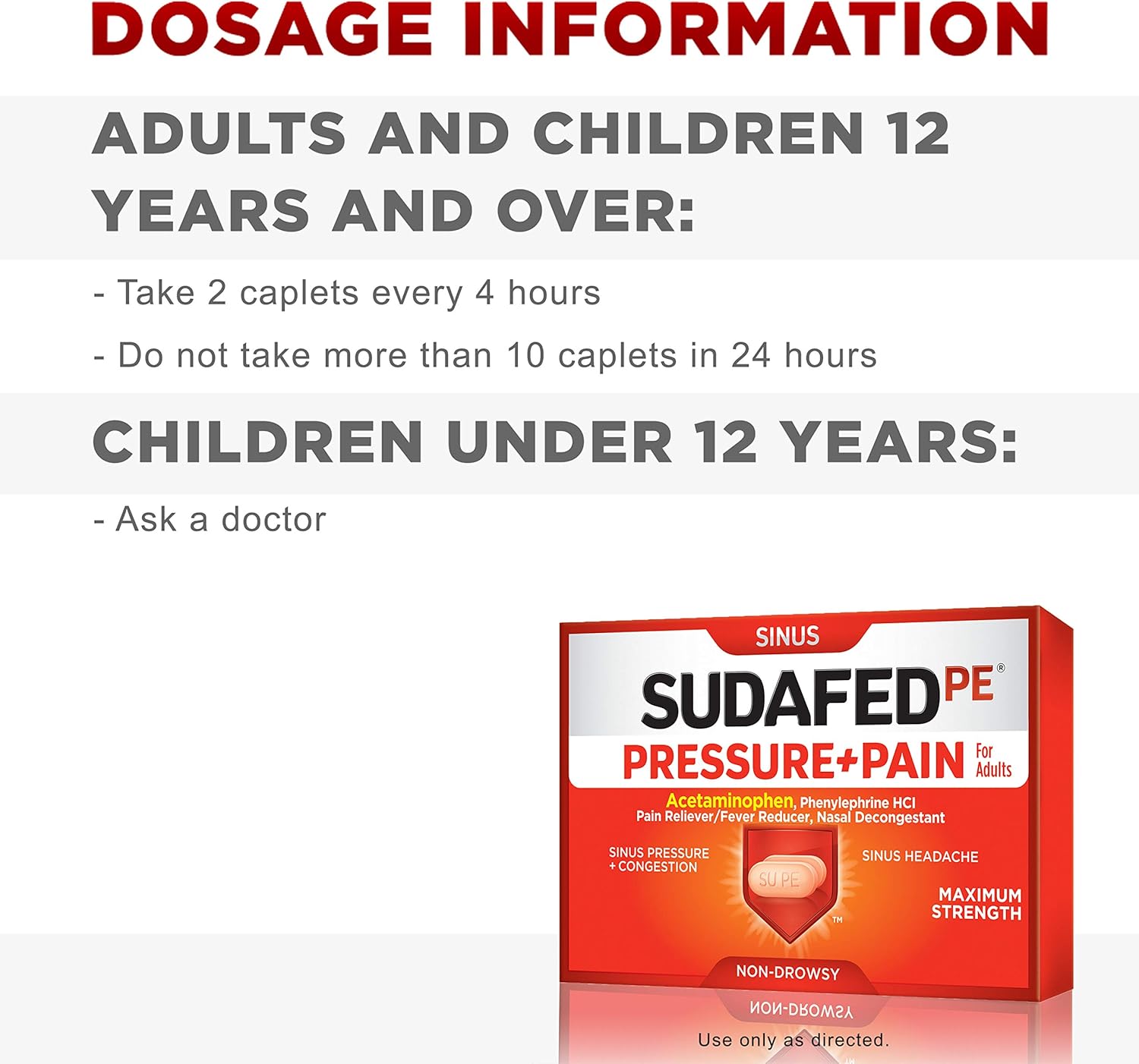 Sudafed PE Sinus Pressure + Pain Relief Maximum Strength Non-Drowsy Decongestant, 24 ct: Health & Personal Care