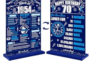 Eiurteao 70th Birthday Decorations Back in 1954 Table Sign for Men, Blue Silver 70 Birthday Two-Sided Wooden Table Poster with Stand Party Supplies, Blue seventy Years Old Bday Display Holder Decor