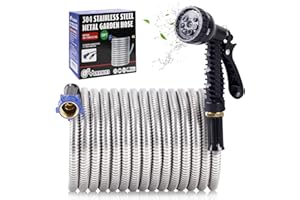 Yereen Metal Garden Hose 75FT, 304 Stainless Steel Garden Hose with 3/4" Connector Fittings, Kink Free Flexible Lightweight Outdoor Water Hose