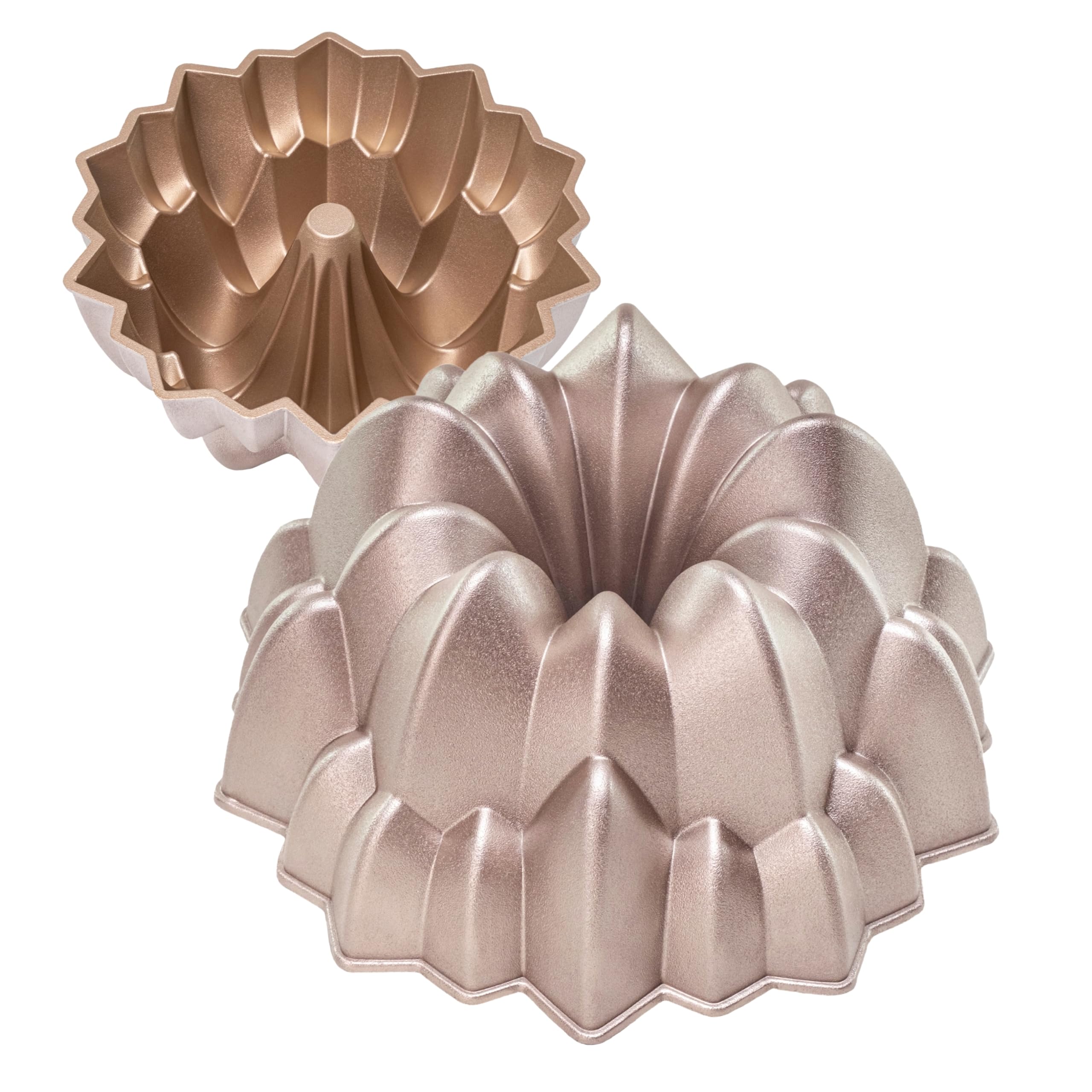 Erreke Cake Tin, Fluted Cake Tin, Ring Cake Mould, Cook Evenly, Double Non Stick Layer, Highly Durable Cast Aluminium, Rose Gold, 24cm Diameter, 2.0 Liter Capacity, Cake Mould, Cascade