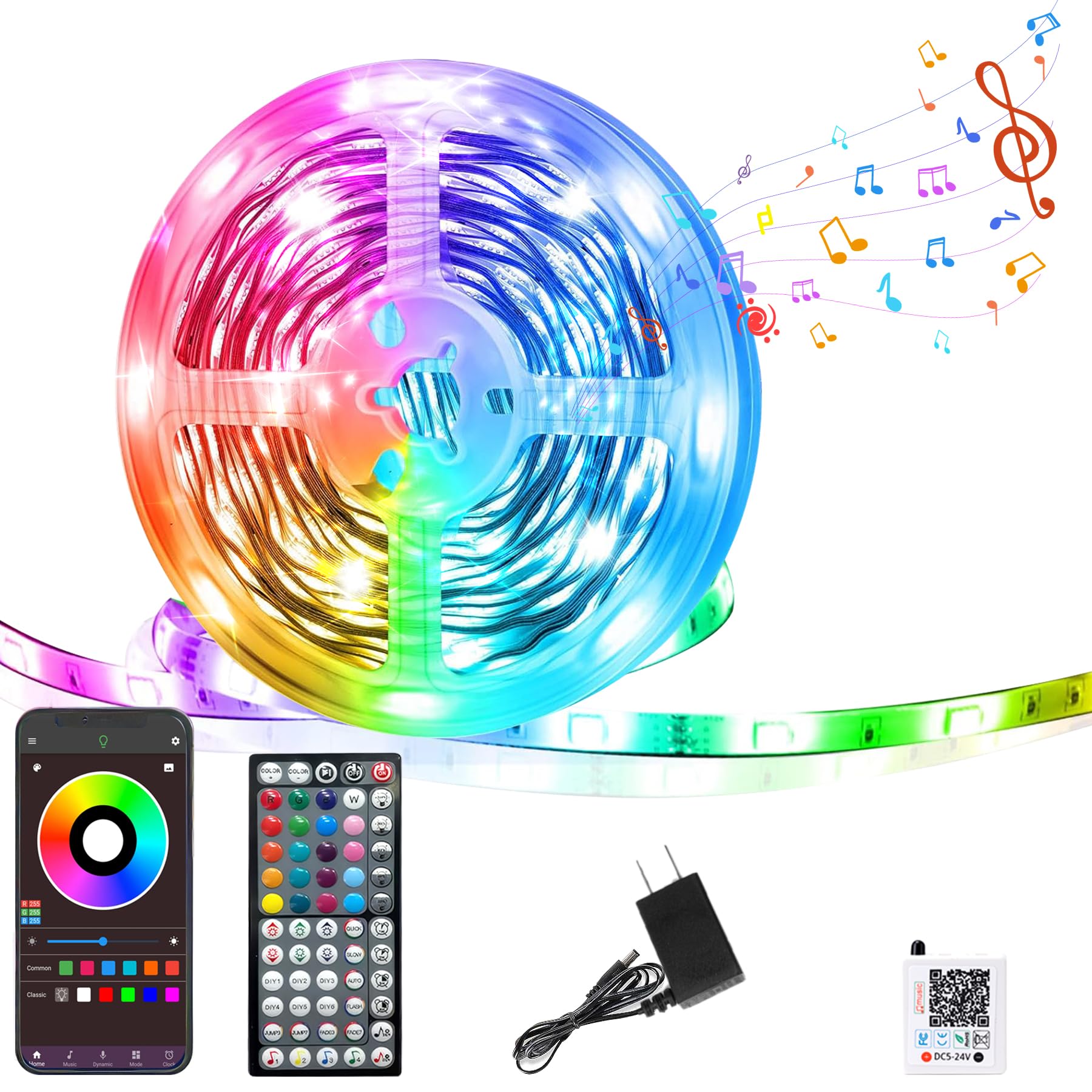 Photo 1 of GANZQH Led Lights for Bedroom 50FT, RGB Led Strip Lights Color Changing Indoor, Music Sync Led Light Strip with Remote & App Control, DIY Fancy Led Lights for Room Decor Ambient Lighting (1 * 50FT)
