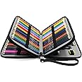YOUSHARES 120 Slots Pencil Case - PU Leather Handy Multi-layer Large Zipper Pen Bag with Handle Strap for Prismacolor Watercolor Pencils, Crayola Colored Pencils, Marco Pens and Makeup Brush (Black)