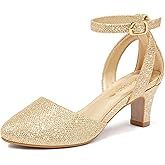Motasha Girls Dress Shoes Girls High Heel Sparkly Flower Girl Shoes Closed Toe Ankle Strap Princess Girl Pump for Little Big Kids Formal Wedding Party Birthday