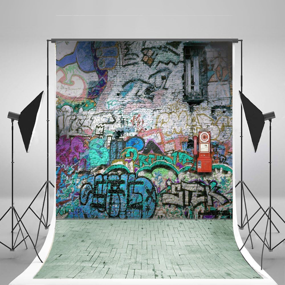 Kate 5x6.5ft/1.5x2m Graffiti Wall Photography Backdrops Hip-pop Green Brick Wall Photo Studio Background for Children Birthday Backdrop gc-1385