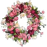 Peony Wreaths 24 Inch Large Spring Wreaths for Front Door Outdoor Summer Wreath Lush Handmade Front Door Outside