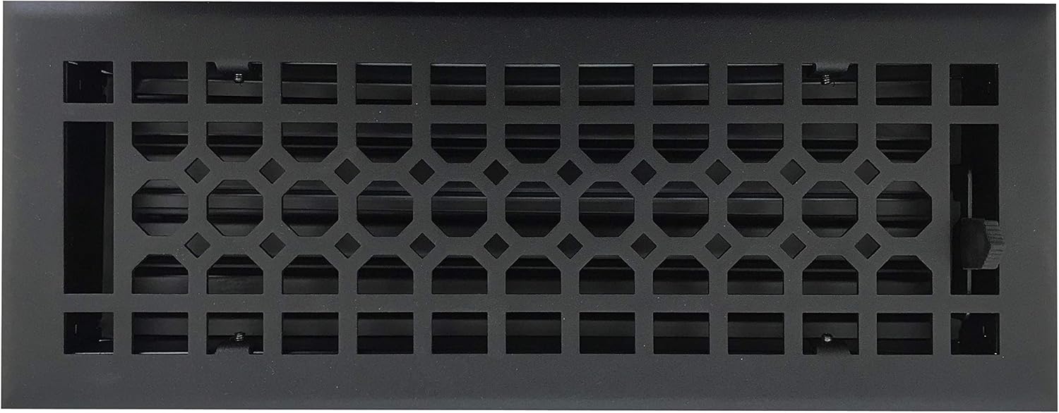 Registers, Grilles & Vents - Empire Register Co, Vent Cover - 4x12 inch, Honeycomb Design, Textured Black Finish, Heavy Duty Floor Vent Covers, Metal Damper Attached. Vent Covers for Home Floor only.