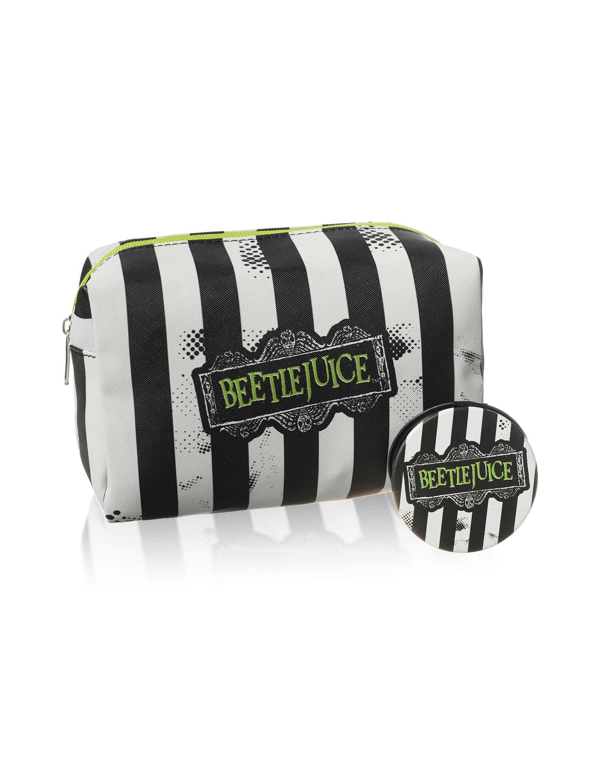 Beetlejuice Multicoloured Makeup Bag | Women's Cosmetic Pouch with Stripe Design | Adults Beetlejuice Logo Makeup Holder | Ladies Gothic Travel Beauty Case | Classic Movie Merchandis Gift