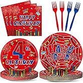 96Pcs Spider 4th Birthday Party Decorations Cartoon Spider Theme Plates Napkins Red Blue Hero Tableware set Super Theme Hero 4th Birthday Decoration Favors for Kids 4 Year Old Party Supplies Serve 24