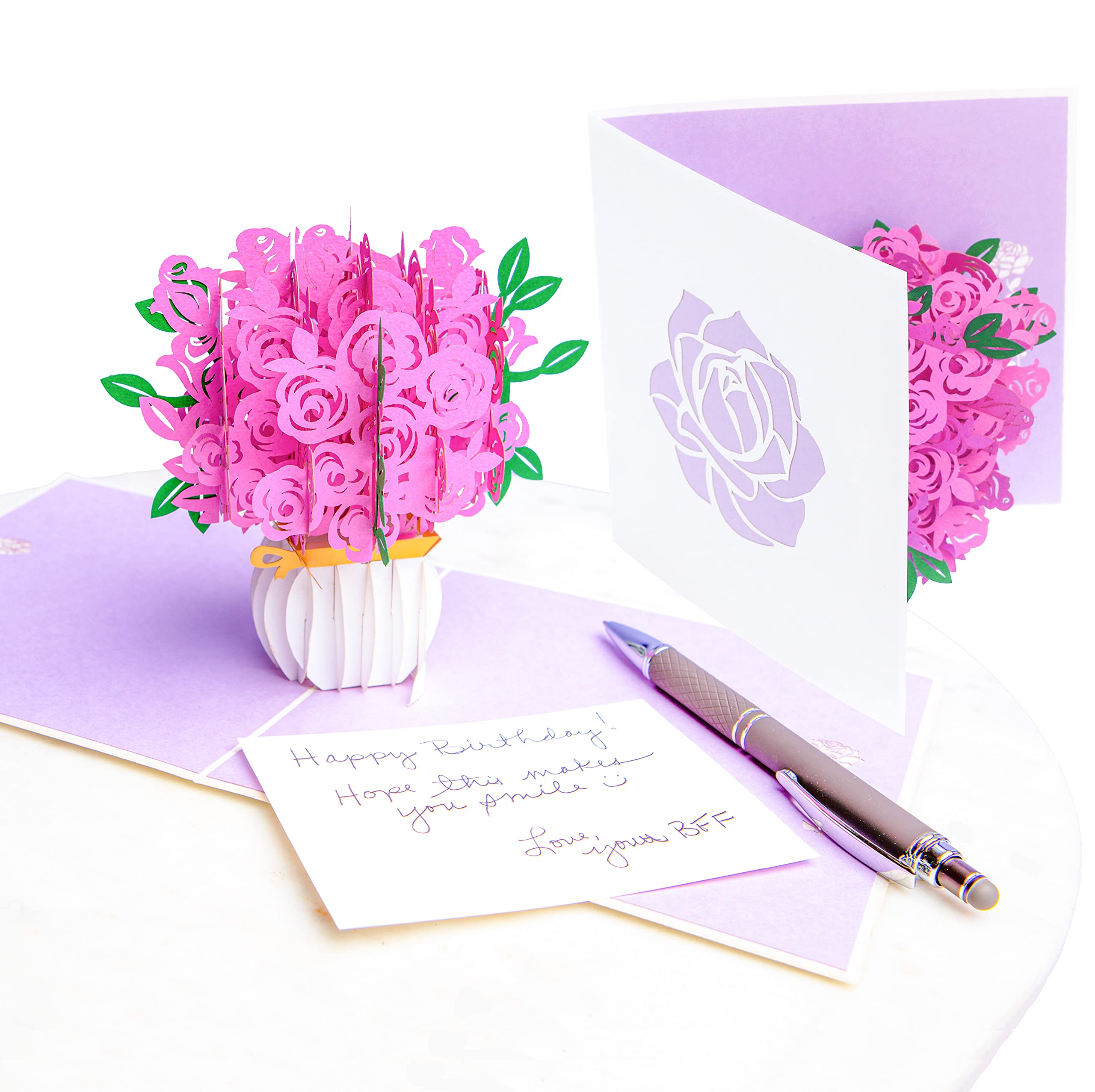 PopLife® Pink Roses Pop Up Mother's Day Card - 3D Happy Anniversary, Bouquet Pop Up, Valentine's Day Card, Happy Birthday, Engagement - for Mom, for Daughter, for Wife, for Sister