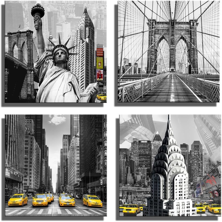 iPainting-- Contemporary Art Places of Interest Giclee Canvas Prints Framed Canvas Wall Art for Home Decor Perfect 4 Panels Wall Decorations For Living Room Bedroom Office Each Panel Size:12x12inch