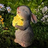 WONDHOME Solar Rabbit Garden Statues Outdoor Easter Bunny Decor Resin Rabbit Figurine Holding Sunflower with LED Lights for Proch Patio Lawn Yard Christmas Birthday Gardening Gifts for Mom Women