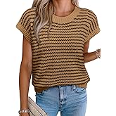 EVALESS Women's Sweater Vest Striped Pullover Tank Top Round Neck Cap Sleeve Lightweight 2025 Summer Casual Clothes