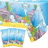 chiazllta 3Pcs Axolotl Party Birthday Decoration Blue Cartoon Axolotl Tablecloth Plastic Reptile Animal Tablecover Waterproof Rectangle Table Cover for Axolotl Baby Shower Party Supplies 108 x 54in