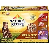 Nature’s Recipe Grain Free Chicken & Beef, Chicken & Turkey, Chicken & Lamb Wet Dog Food Variety Pack, 2.75 Ounce (Pack of 12)