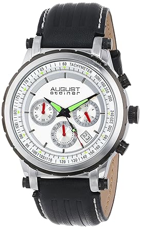 August Steiner Mens AS8085SS Quartz Chronograph Silver-tone Black Leather Strap Watch