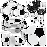 Kochorie 400 Pieces Soccer Disposable Party Tableware Sets Including Plates Cups Napkins Cutlery Serves 50 for Soccer Games Sports Birthday Party Decorations