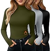 Velvelhall 3 Pack Women's Turtleneck Shirts Long Sleeve Slim Fit Thermal Underwear Tops Mock Neck Base Layer with Thumb Holes