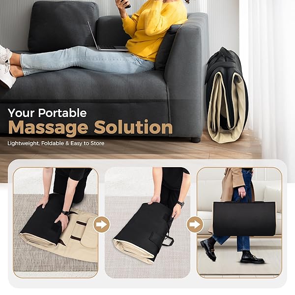 FUPTOS FULL BODY MASSAGE MAT WITH AIRBAG STRETCHING, BACK HEATING, NECK & SHOULDER RELIEF, LUMBAR TRACTION, HIPS & IT BAND MASSAGE, 6 MODES 5 INTENSITIES 2 HEAT LEVELS, FOLDABLE, FIT 5’1-6’2