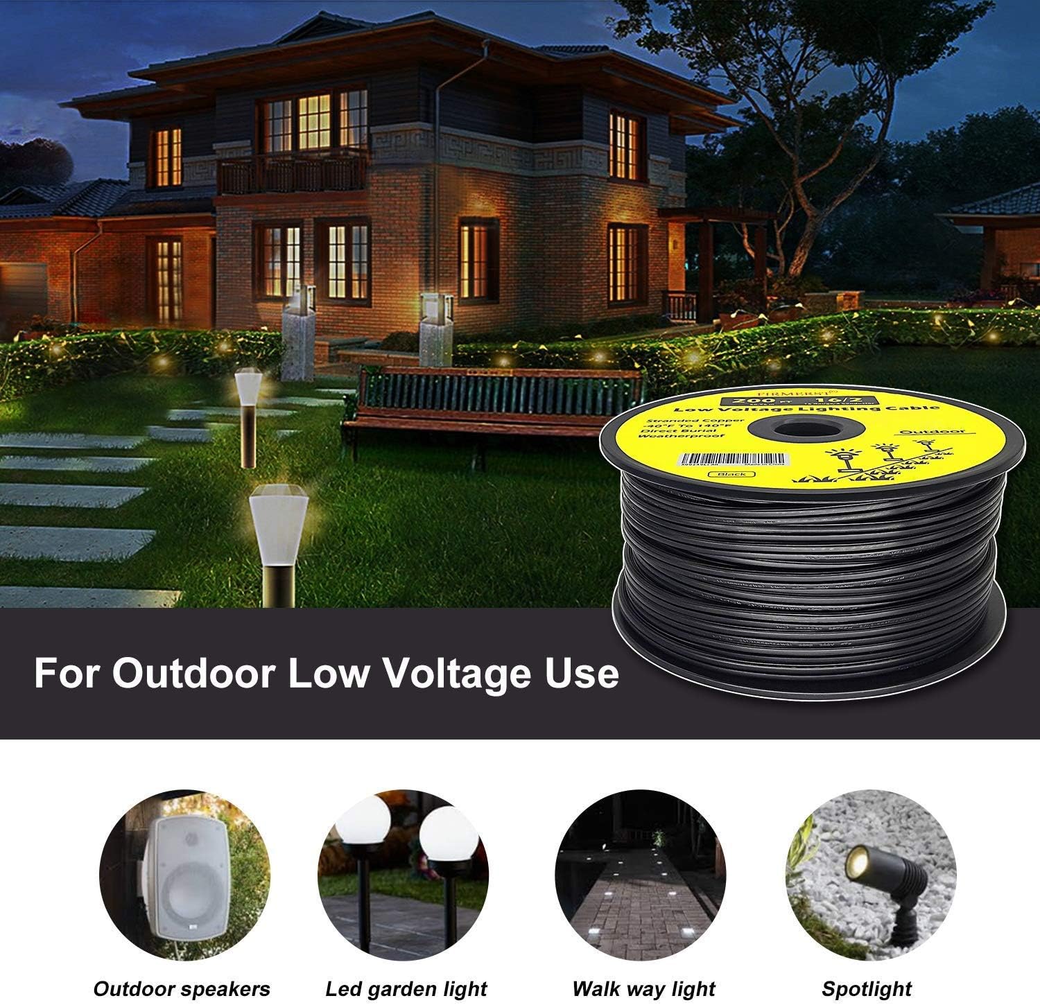 FIRMERST 14/2 Low Voltage Landscape Wire Outdoor Lighting Cable 200 Feet: Industrial & Scientific