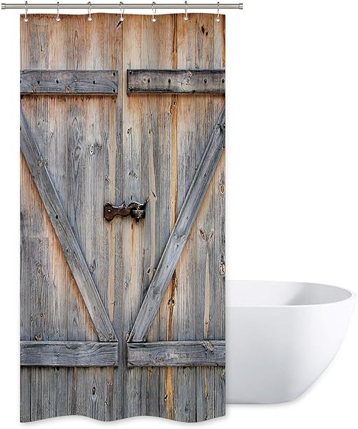 Amazon Com Riyidecor Rustic Shower Curtain Barn Door Wooden
