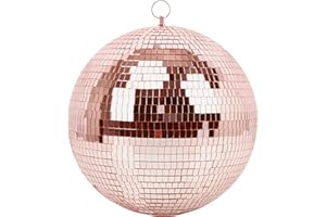 Mirror Ball for Disco DJ Club Party Wedding Home Decor, Muscab 12 Inch Disco Ball with Hanging Ring, Rose Gold