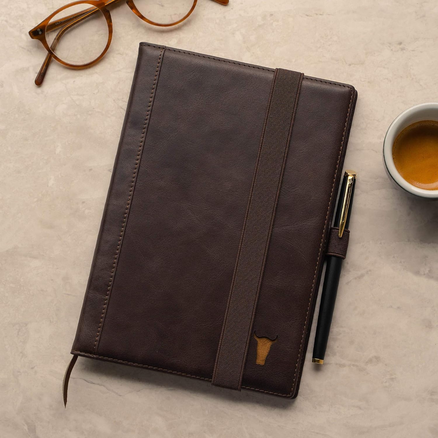 TORRO Genuine Leather Hardback Notebook Cover with 1X Refill Pad (A5 Dark Brown) - Image 4